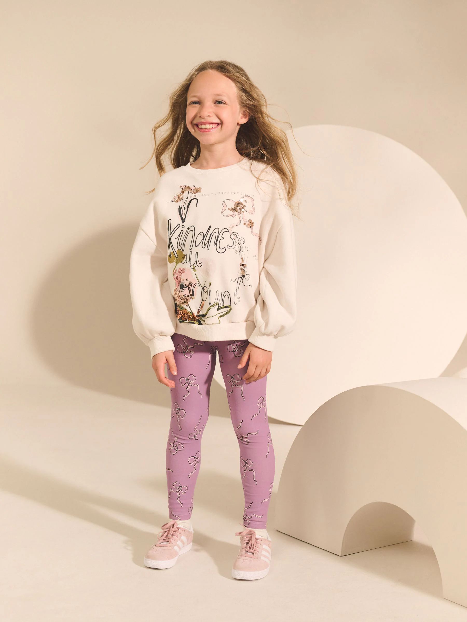 Crème/lila Kindness-strik - Set met sweatshirt en legging (3-16jr)