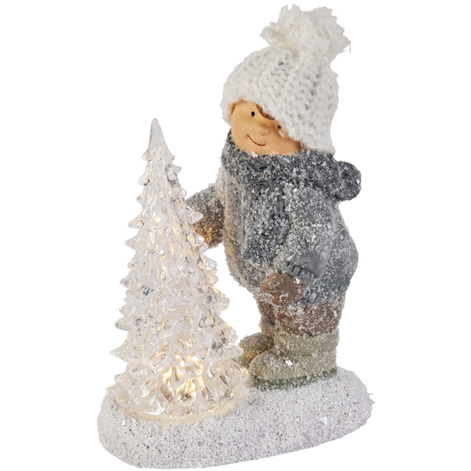 Winterkind mit LED-Baum - aus Polyresin - ca. 12 x 8 x 16 cm - 1 Stück