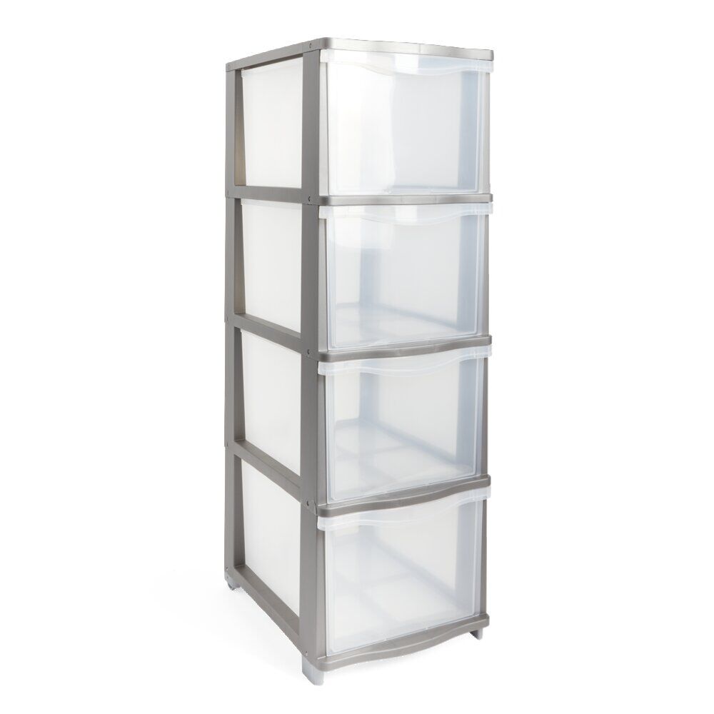 Tour de rangement 4 tiroirs plastique gris 37x27xH82,7cm