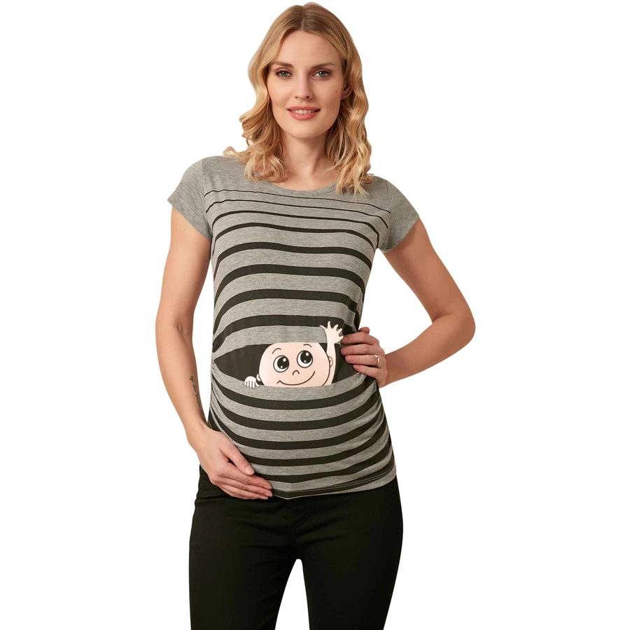 M.M.C. Umstandsshirt Winke Winke mit Motiv Grau