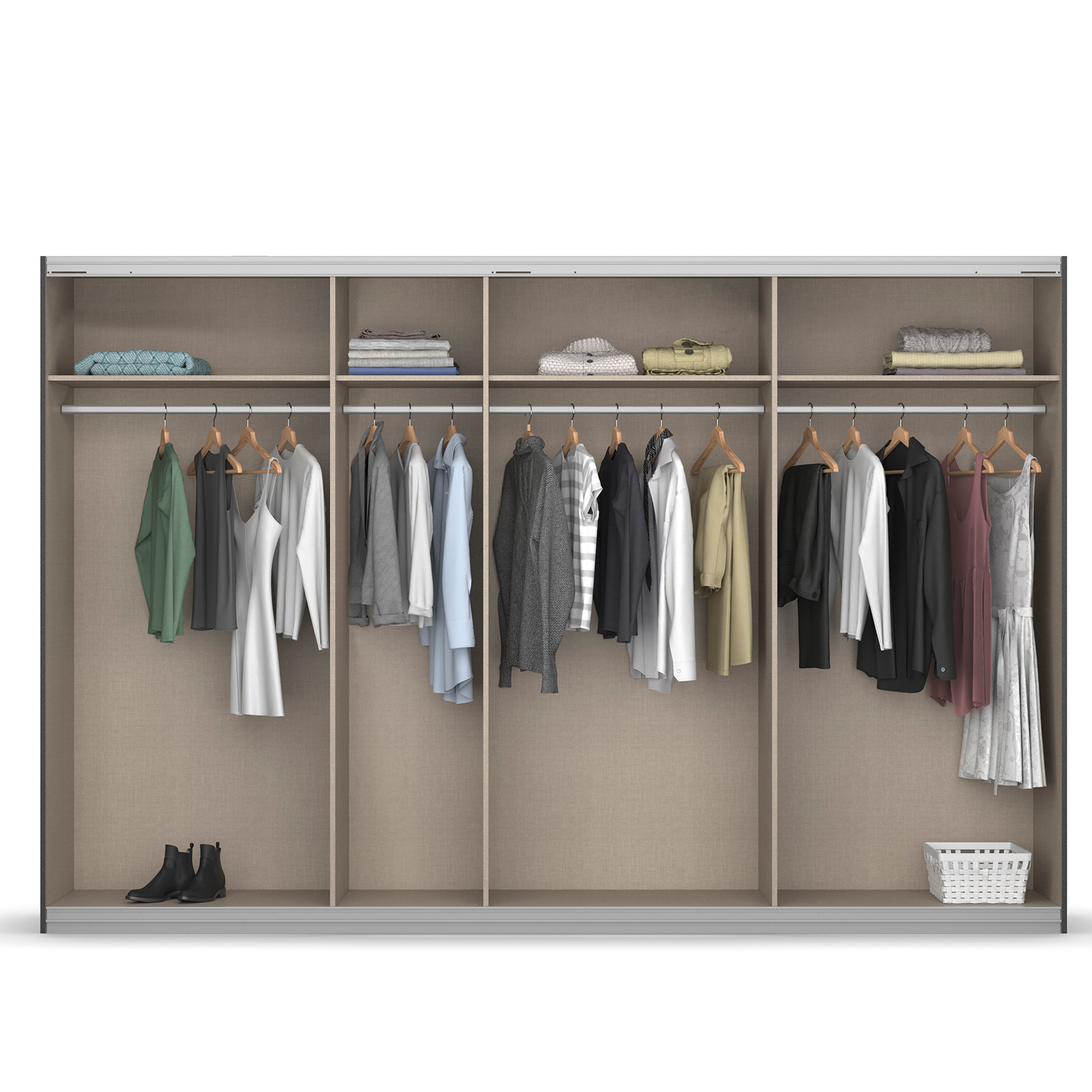 Schwebetürenschrank - seidengrau - 2 Spiegeltüren - 315x210 cm