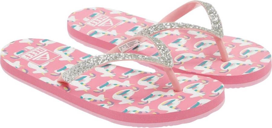Reef Kids Stargazer Prints teenslippers met glitters zilver roze Meisjes Rubber 34
