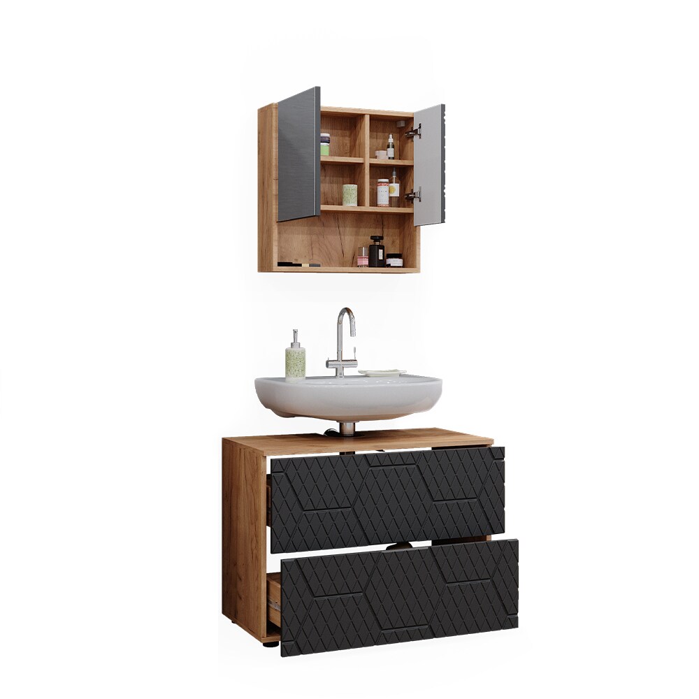 Vicco Badmöbel-Set Irma Eiche Anthrazit 2-teilig Spiegelschrank Waschbeckenschrank 80 cm