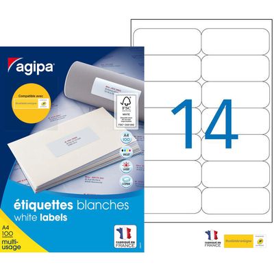 Apli Agipa - 1400 Étiquettes adhésives blanches multi-usages - 99,1 x 38,1 mm - coins arrondis - réf 118986