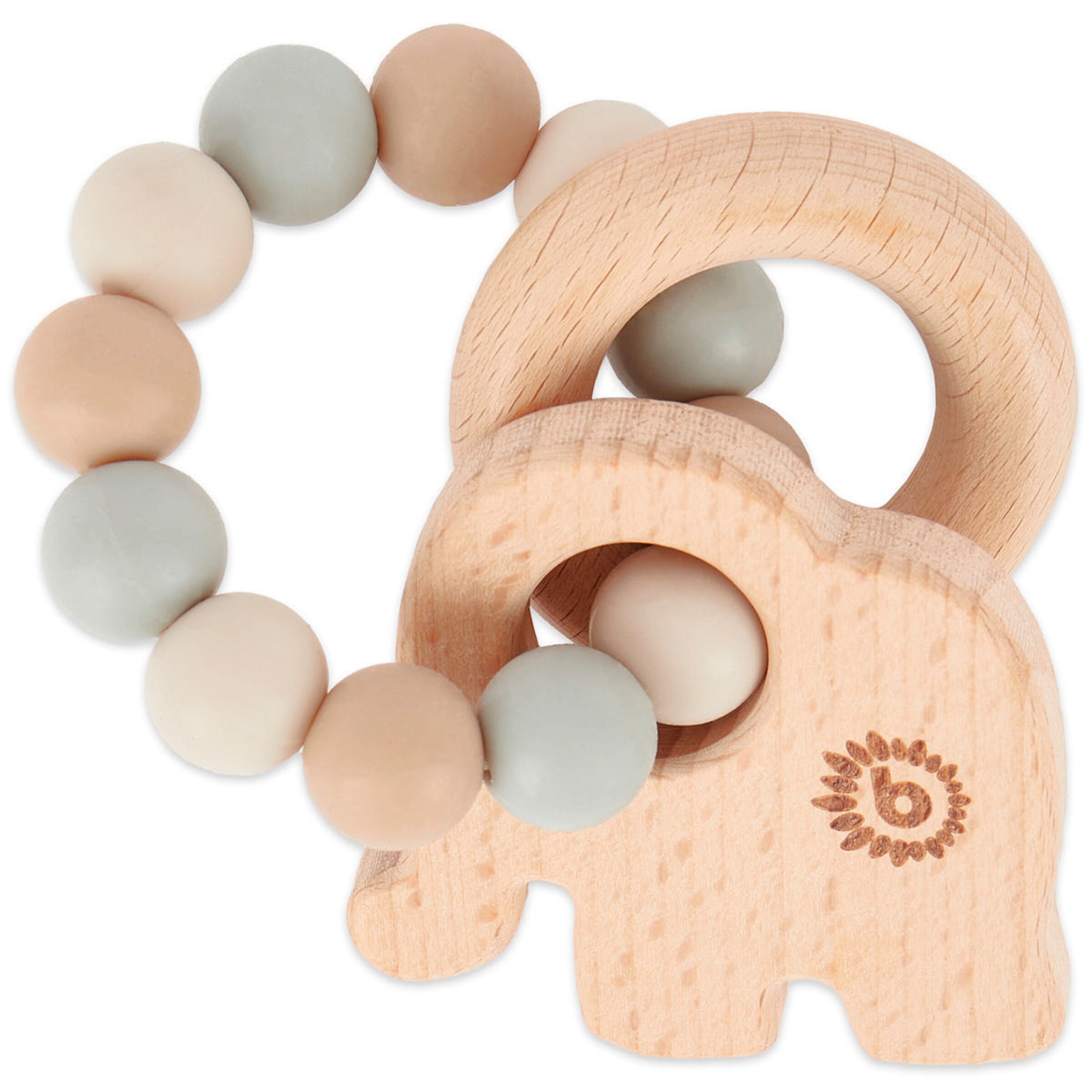 Bieco Greifling Holz Natur mit Silikon Elefant - ab Geburt Beige