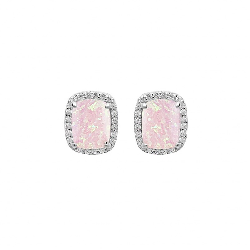 Boucles d'oreilles Carrées Argent - Opale rose