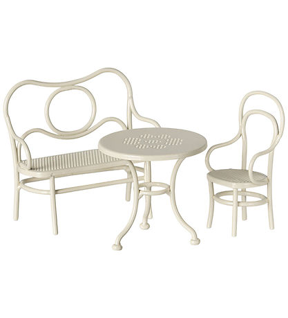 Maileg Miniatur-Café-Set - Tisch mit Stuhl und Bank - Maus - Wei