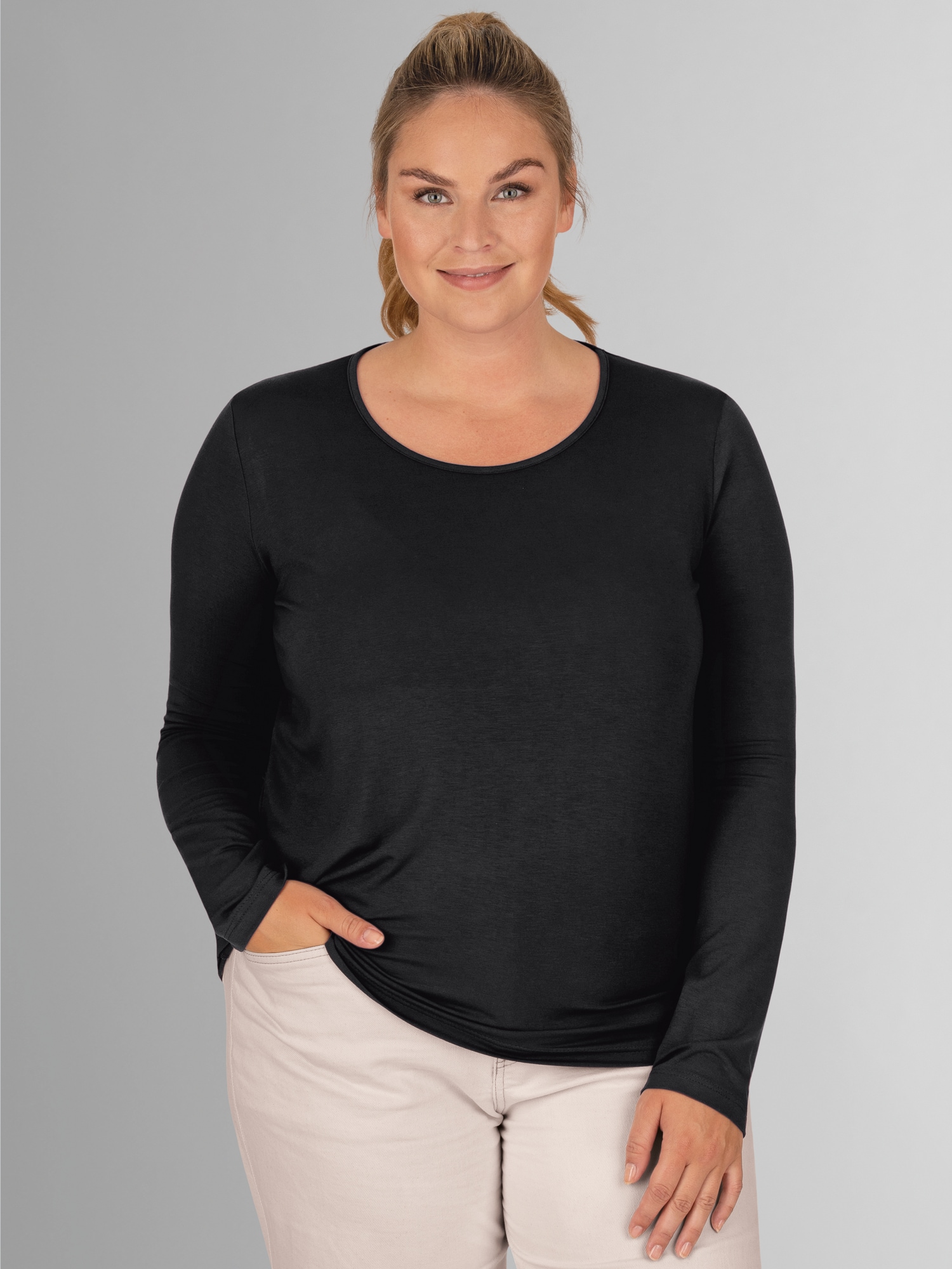 Shirt aus Viskose Langarm Schwarz