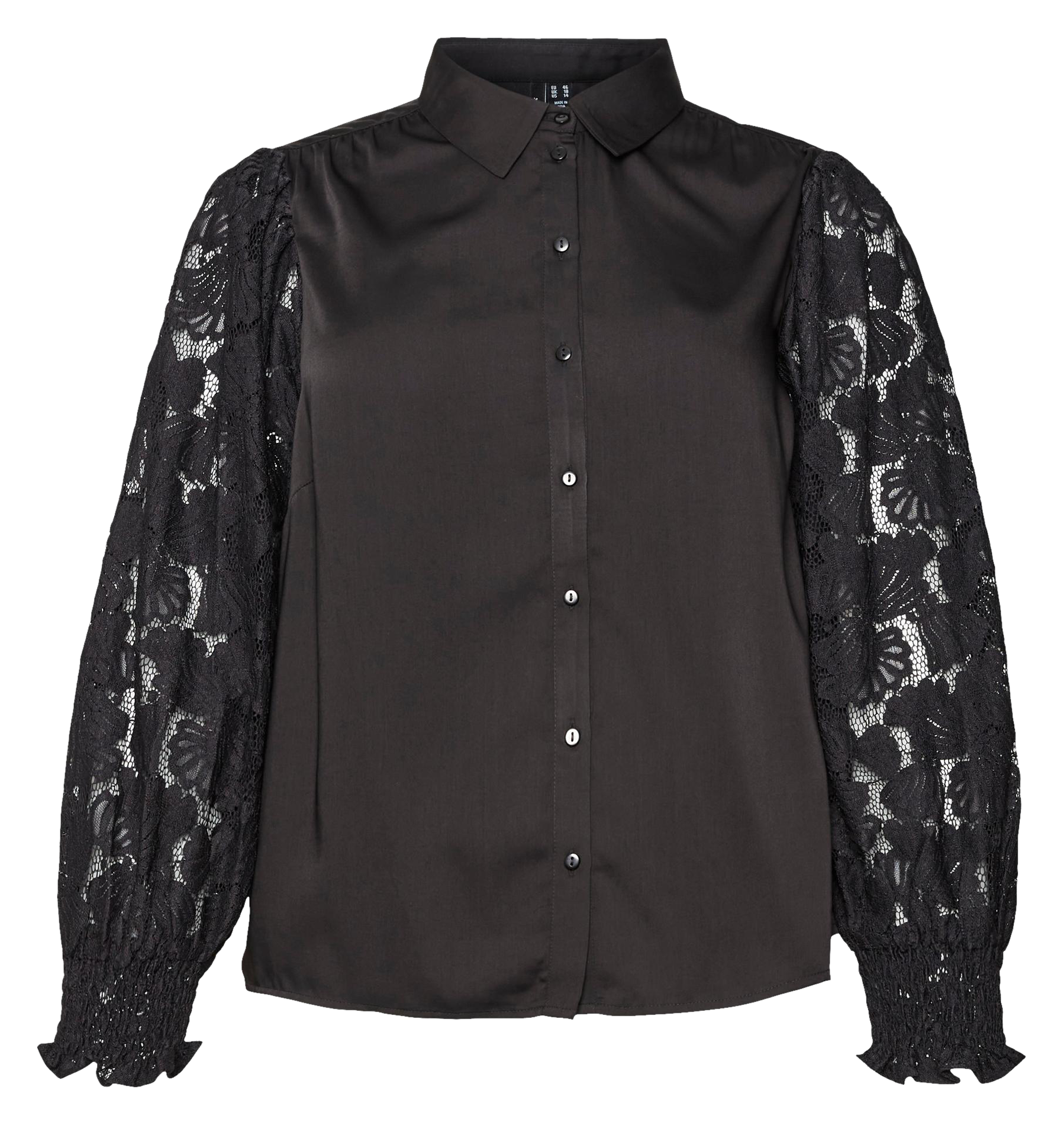 CABENA - Chemise col classique à broderie ajourée| Noir