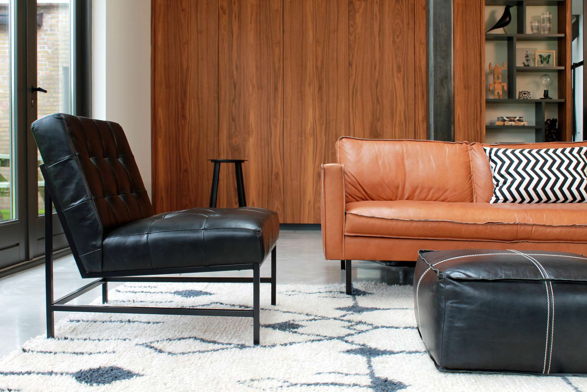 Loods 5 Design 4,5-zitsbank Slimm Leer Outside 4,5 Zits - 290 cm | PGC Sauvage Olive | Poten: Zwart