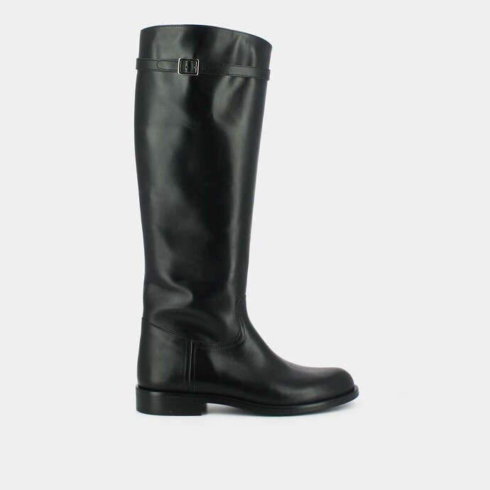 Bottes hautes et boucles latérales  en cuir noir