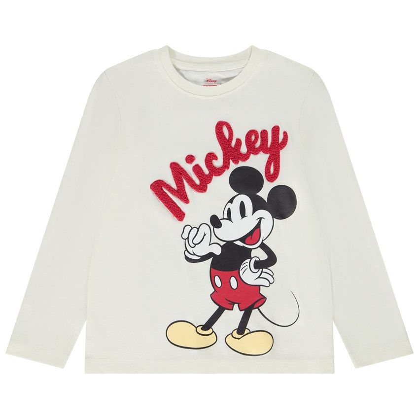 T-shirt manches longues print Mickey Disney pour garçon - Ecru