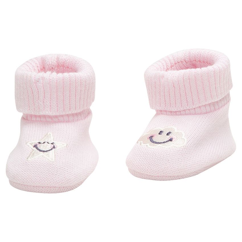 Chaussons en coton bio avec nuage brodé Smiley - Rose