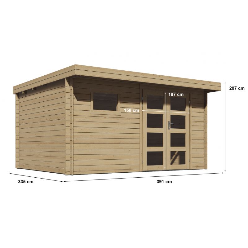 Abri de jardin courchevel de 13 m² en bois de pin ép. 28 mm