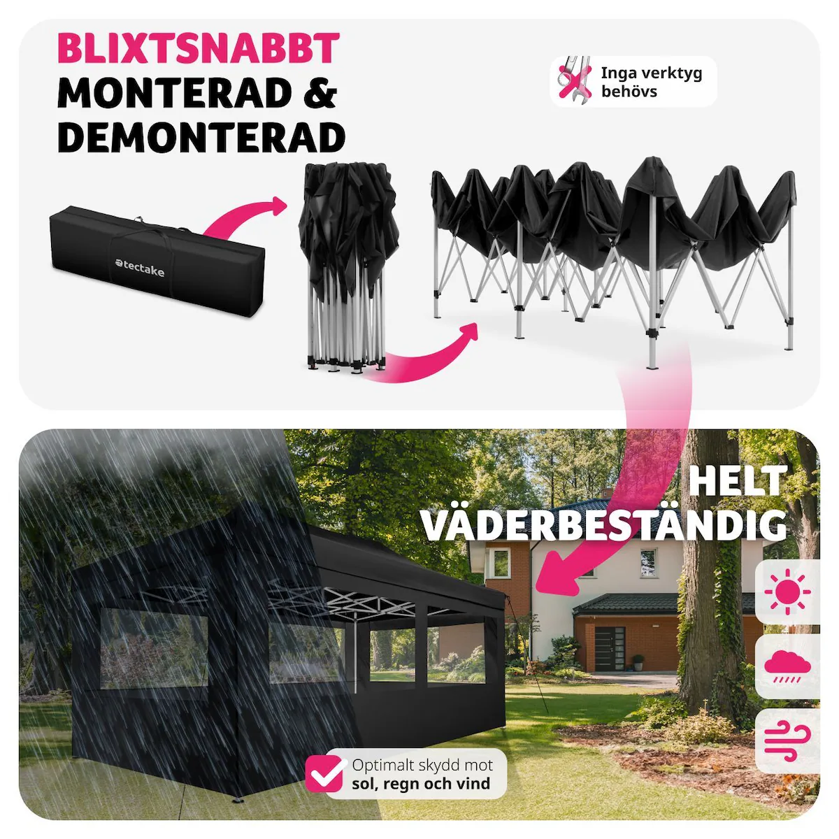 Partytelt, paviljong Viola 3x6m med 4 vegger - svart