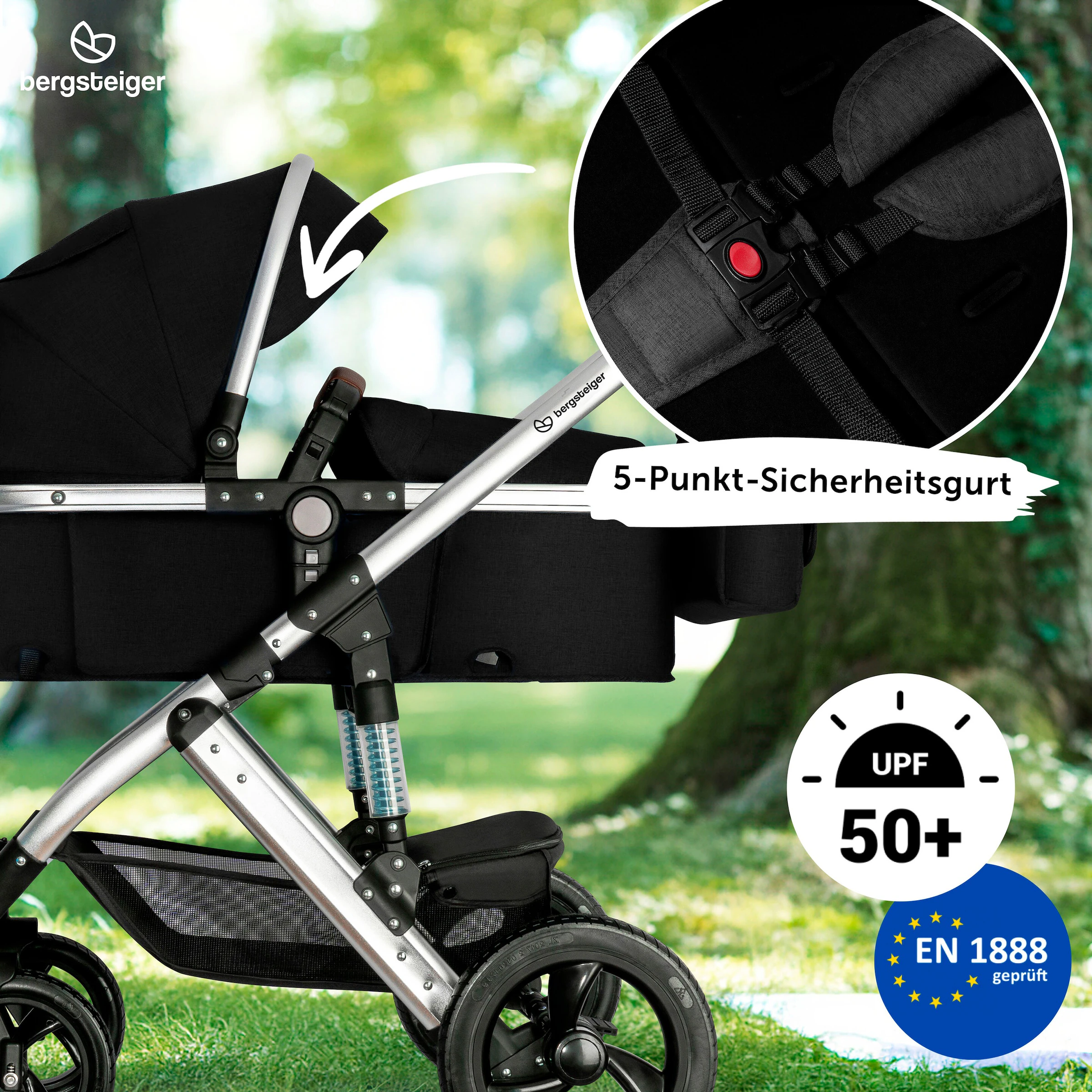 Bergsteiger Kinderwagen Nizza black | Gestell: silver