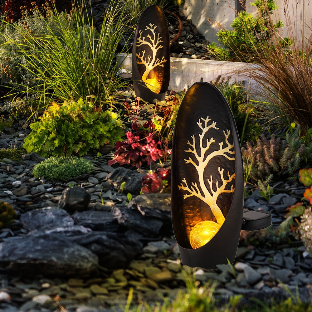 2er Set LED Solarleuchte, Baum, schwarz, Akku, H 30 cm