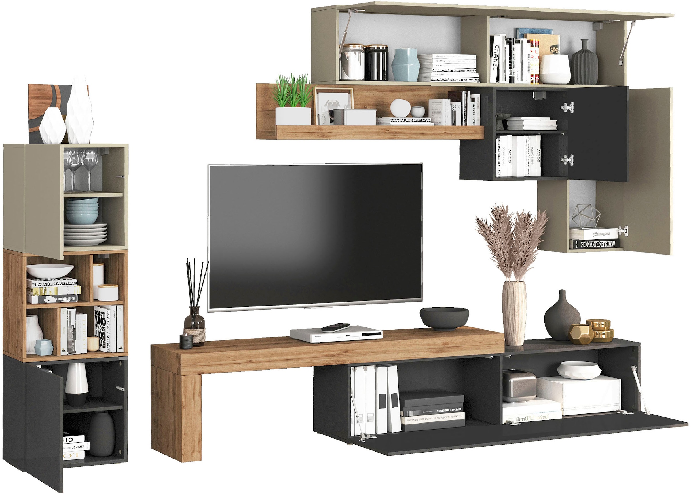 INOSIGN Wohnwand »Chronos Wohnwand, Medienwand, 8-er set« Set, 8 Stk. tlg.