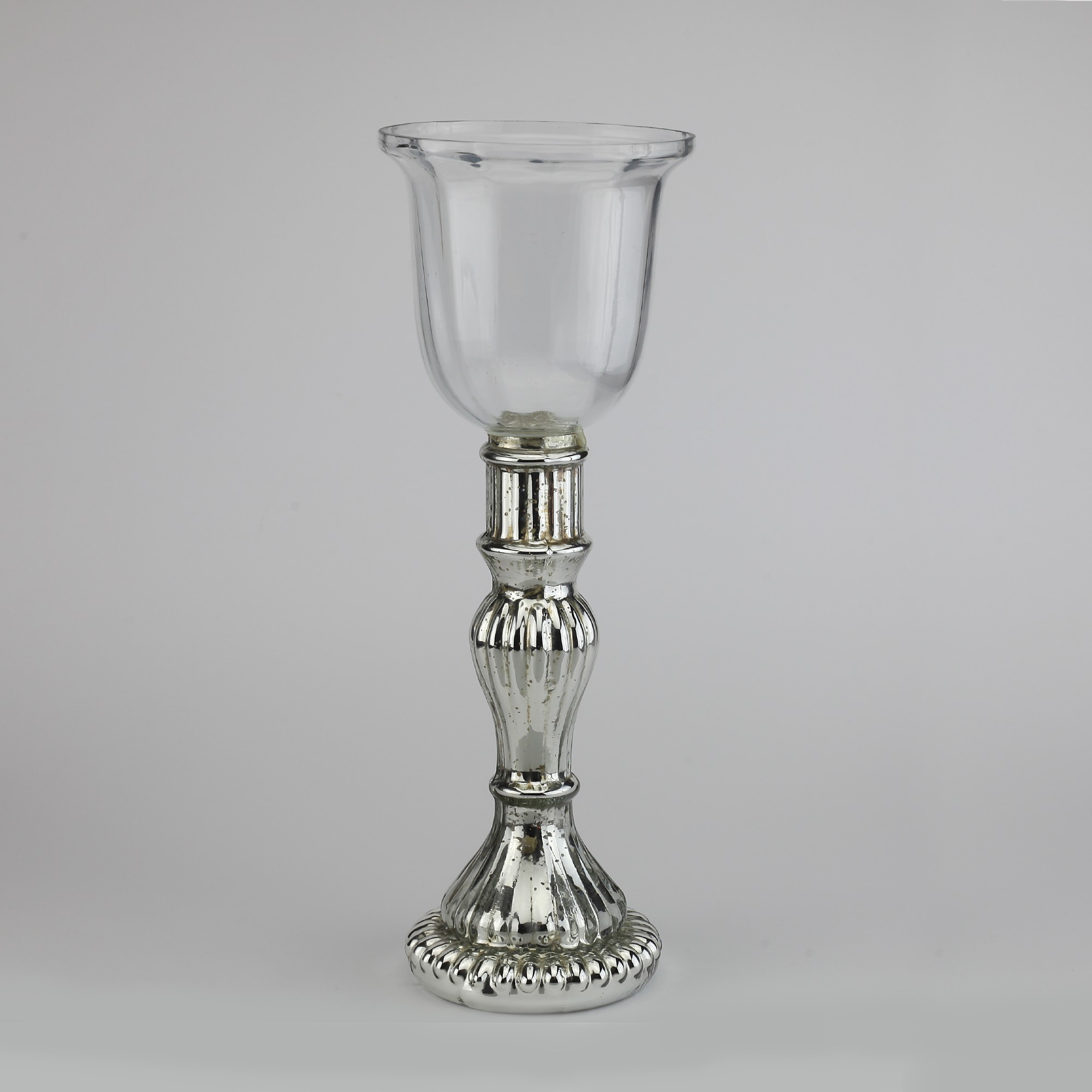Windlicht 'Tajo', Glas, silbern, Ø 11 cm, H 30 cm von fischer's lagerhaus