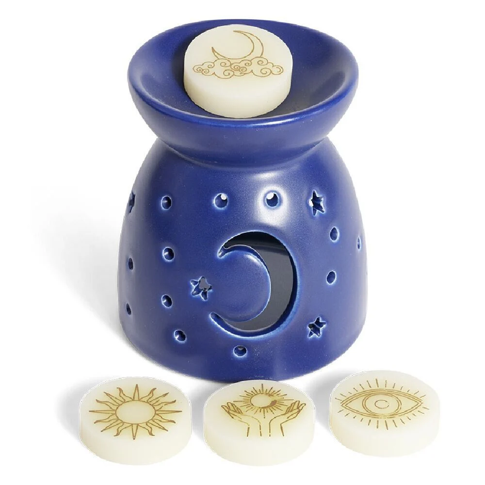 Coffret bruleur avec cire thème astro Ø8xH10cm