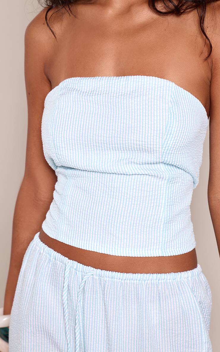 Bleu Ensemble Haut Bustier Corset À Fines Rayures Avec Dos Noué