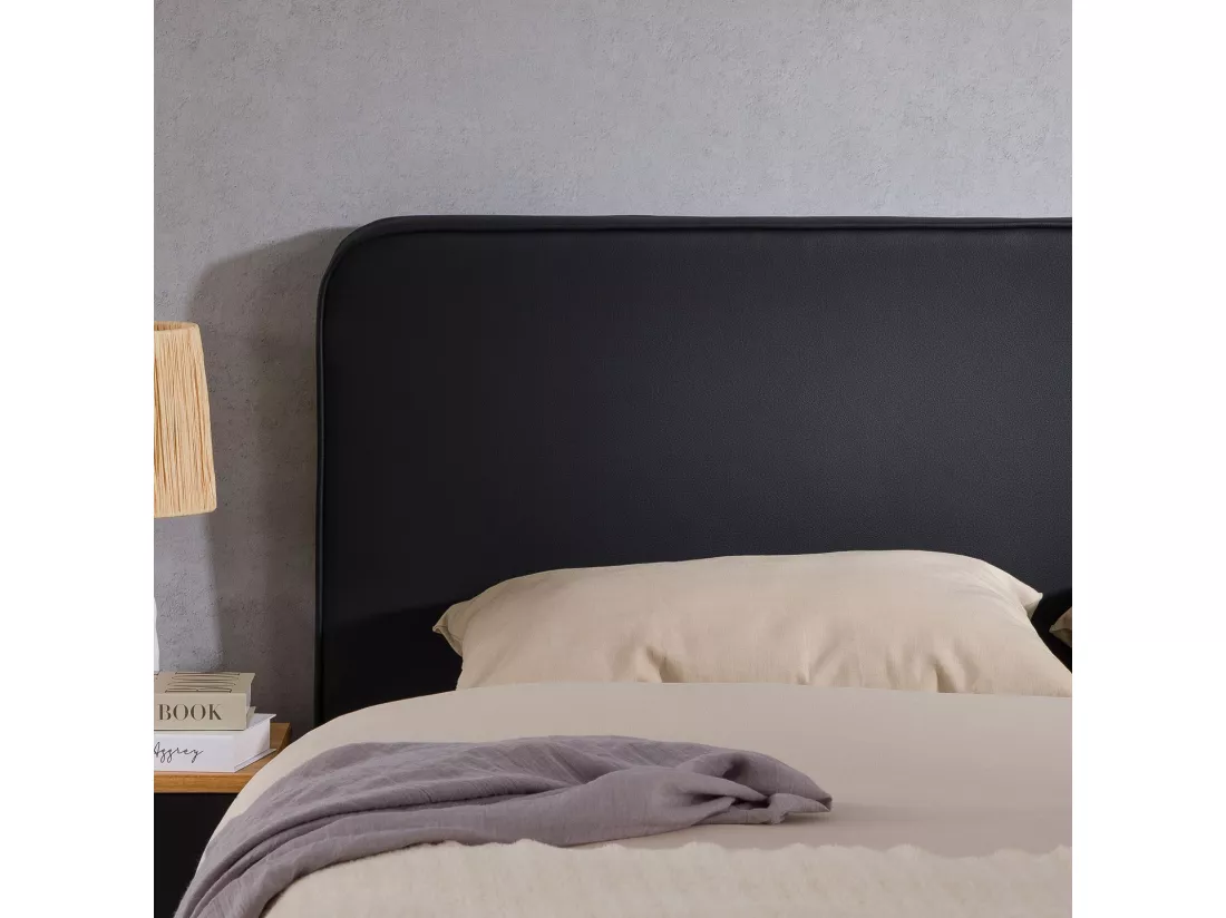 Tête de lit RIVEN 140, Rembourrée, Fixation murale, Design arrondi moderne, Pour lit 140 cm ou moins, Noir