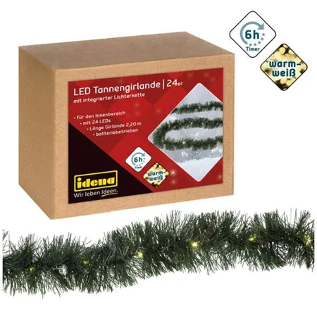 Idena LED Tannengirlande 24er warmweiß Timer 2,2m