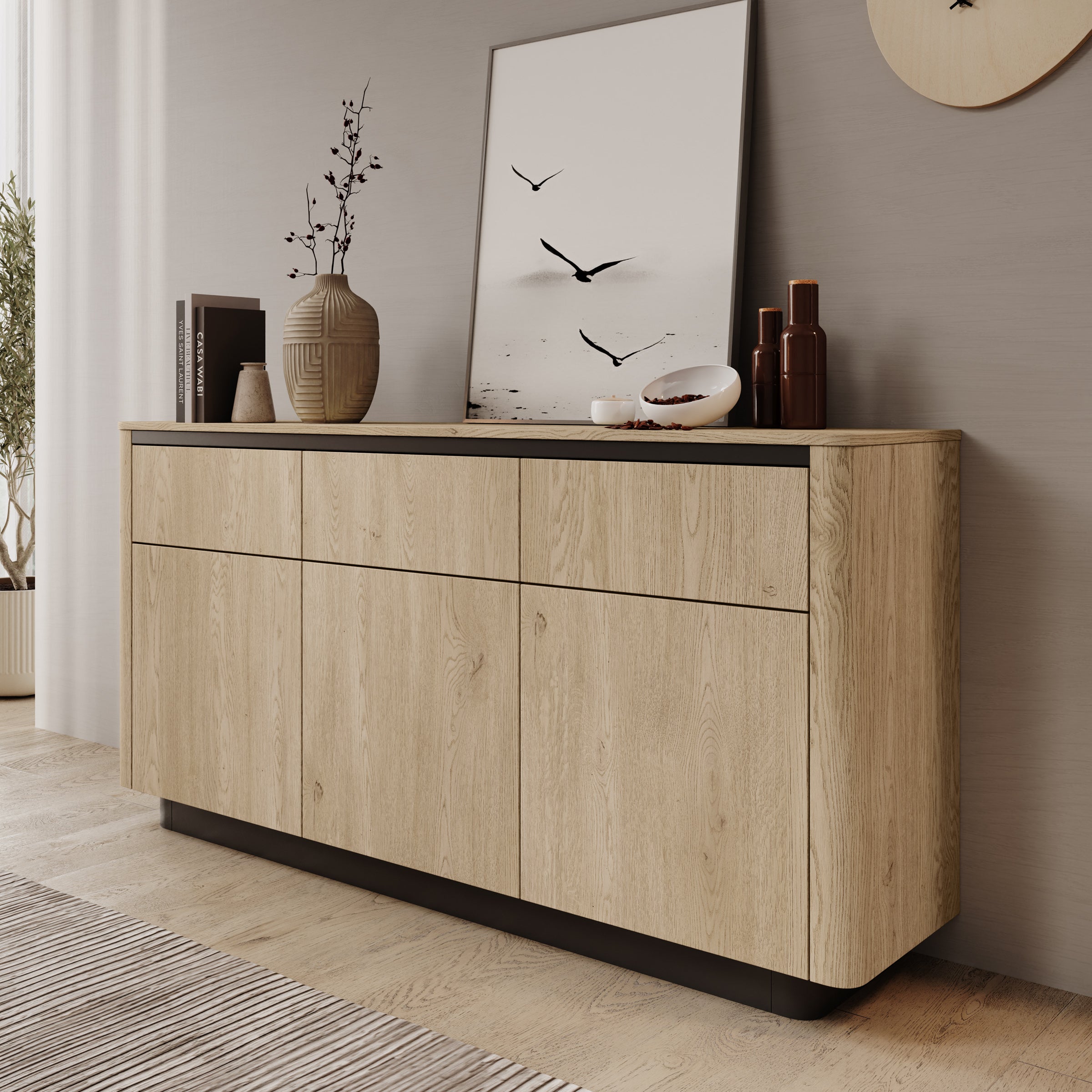 Meubella - Taywan - Dressoir - Eiken - 163x38x83 cm