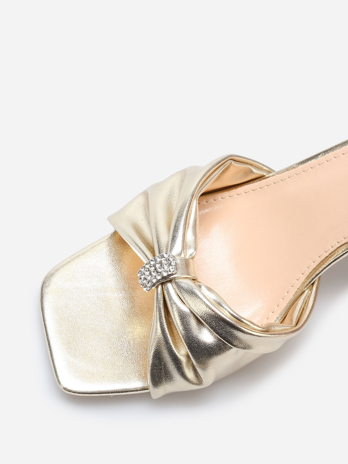 Sandales avec bride noeud à strass- Doré