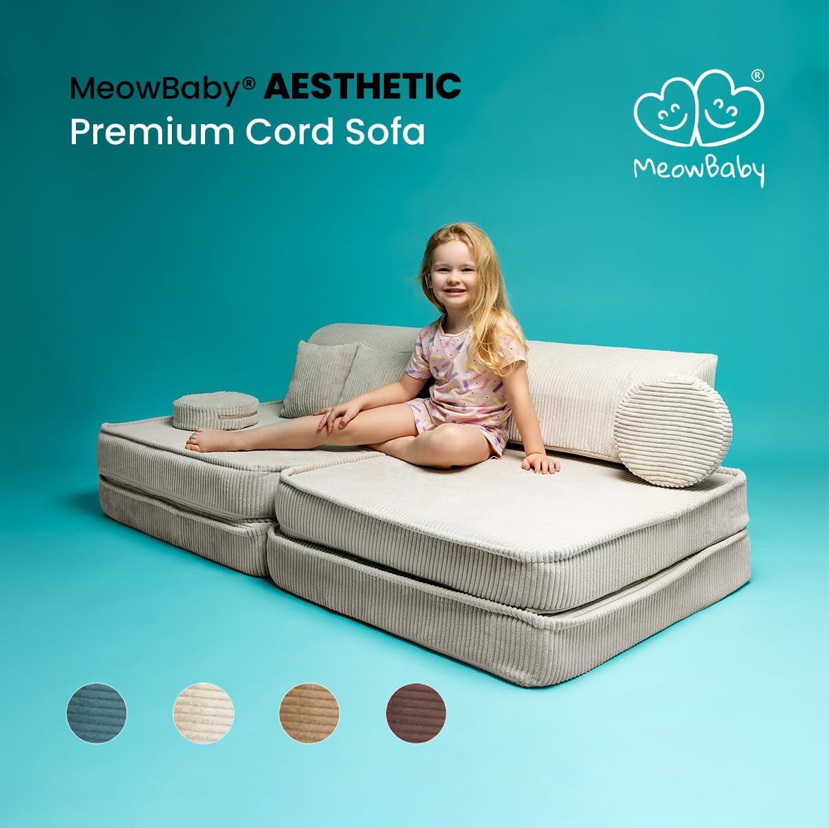 MEOWBABY Kindersofa – Spielsofa für Kinder – Weiche Klappsofa mit Schlaffunktion – Kuschelecke für Kinderzimmer, Aesthetic, Puderrosa