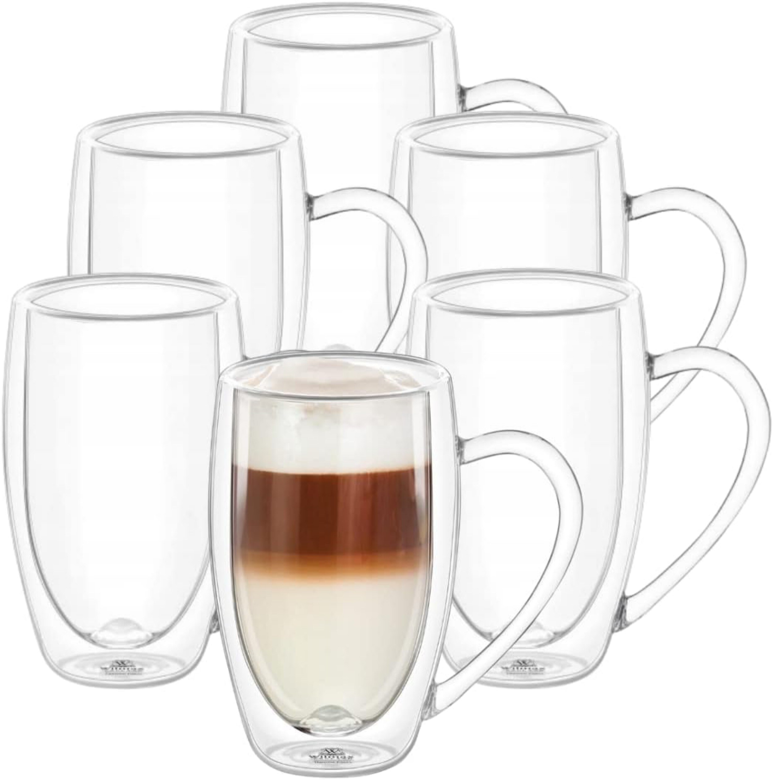Doppelwandige Thermogläser mit Henkel, 6er-Set, 500 ml, Gläser Set, Kaffeegläser