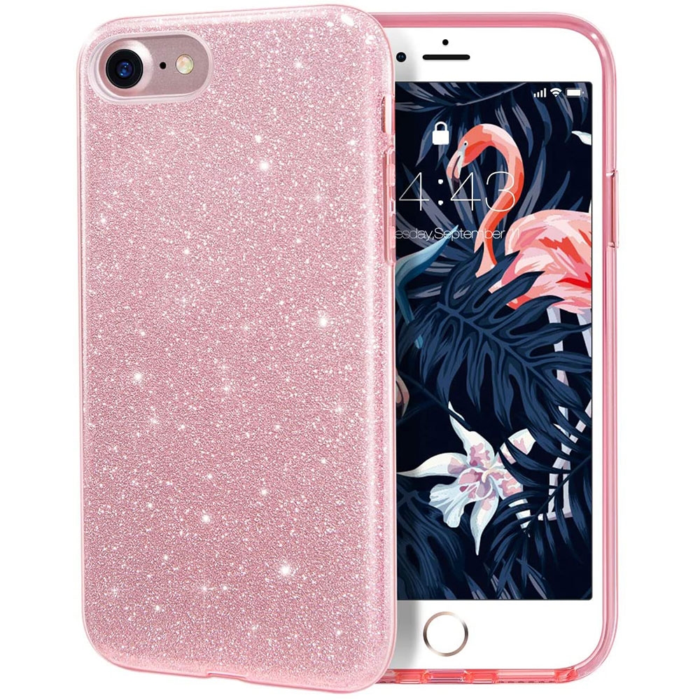 iPhone SE (2022/2020) / 8 / 7 Gummi Hülle   Hard Cover im Glitzer Design - Roségold