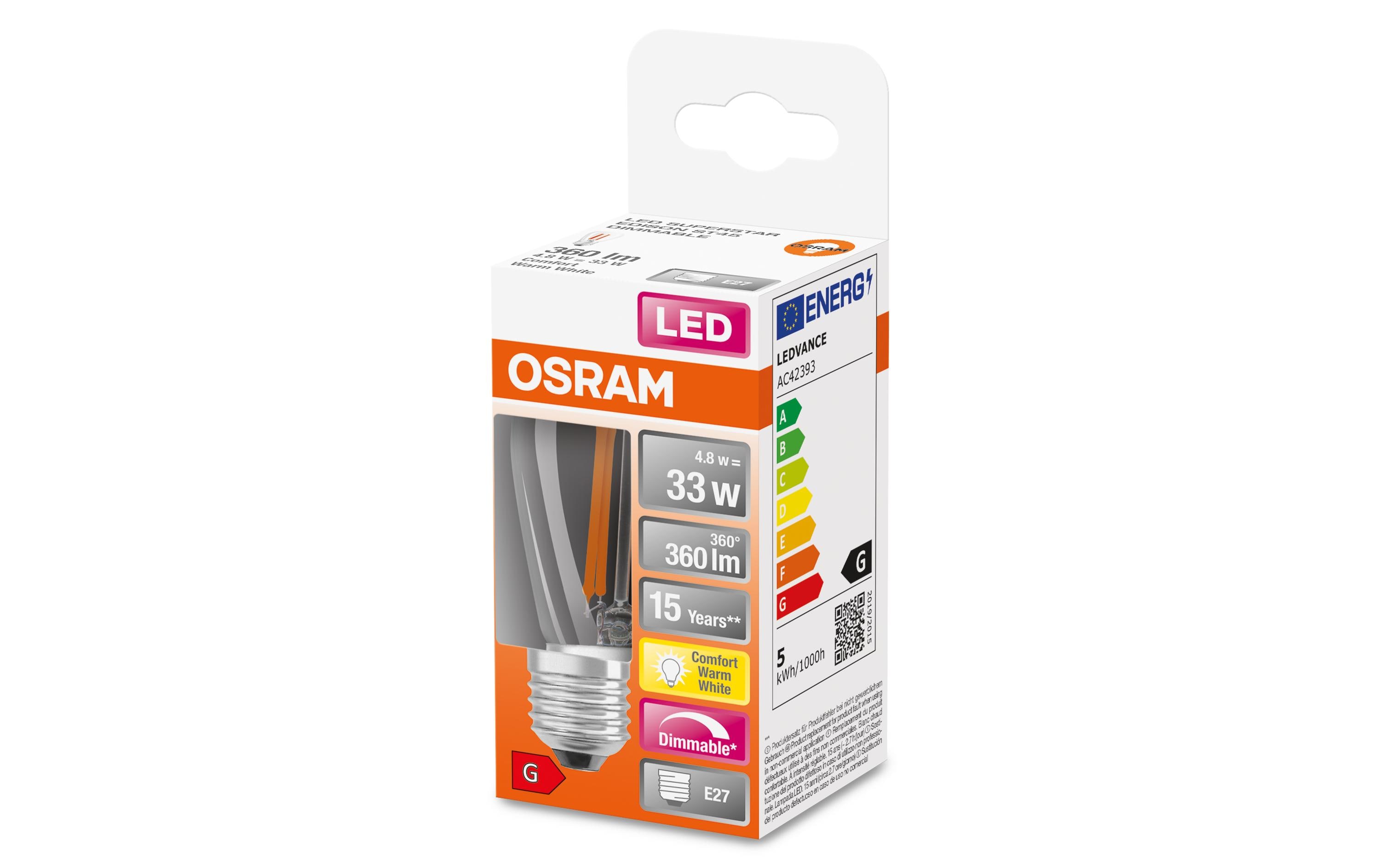 Lampe Mini Edison Superstar 45 Dim 33, 4.8W, E27 WarmweissLED-Lampen, klassische Kolbenform