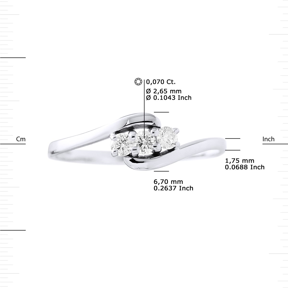 Bague TRILOGIE Diamants 0,21 Cts Serti Griffes Or Blanc 18 Carats