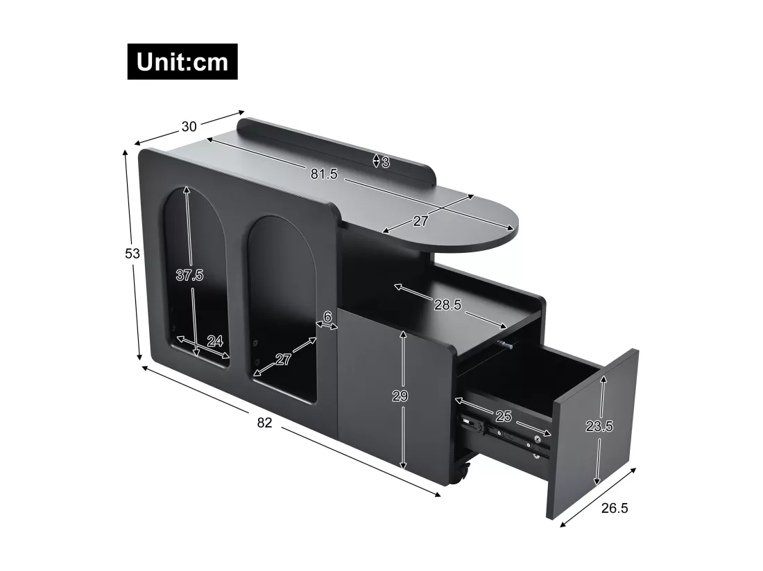 Buffet à roulettes - avec rangement multifonctionnel - designunique - Noir
