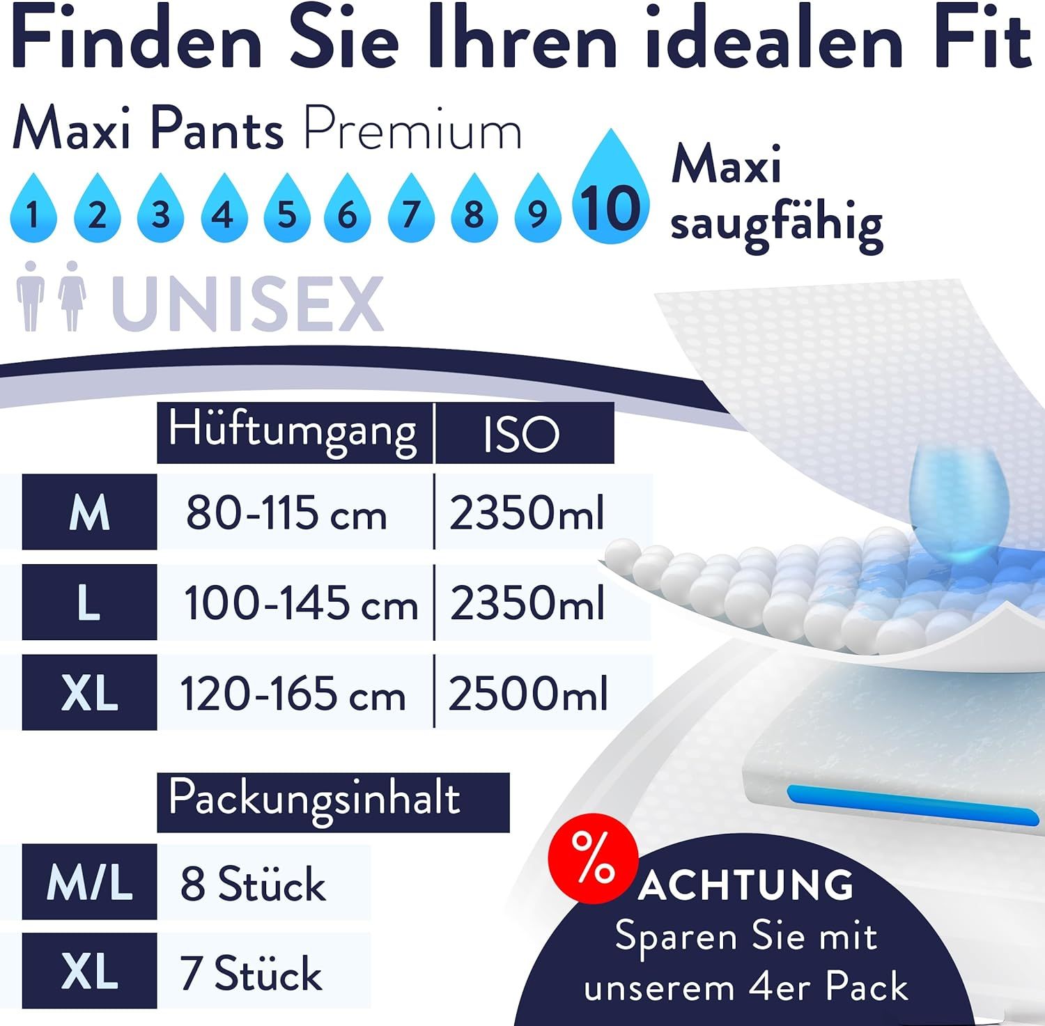 Harmony Care® MAXI saugstarke Windeln für Erwachsene - Inkontinenz-Pants für Männer und Frauen