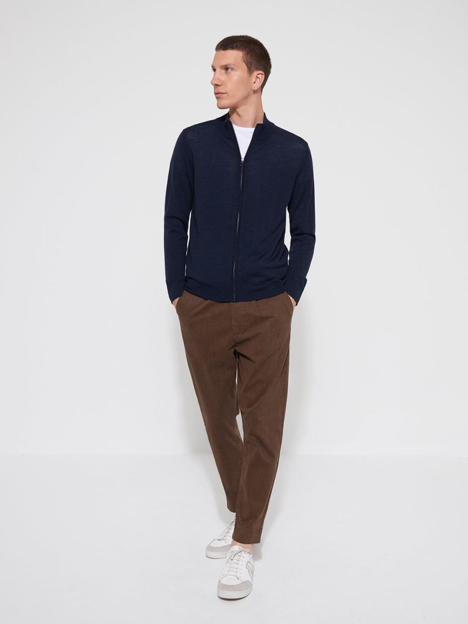 Cardigan zippé en laine mérinos