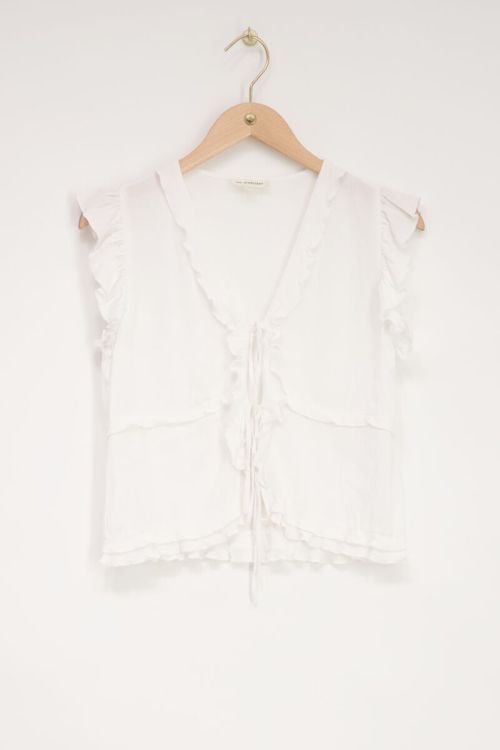 Witte top met ruffles en koordjes