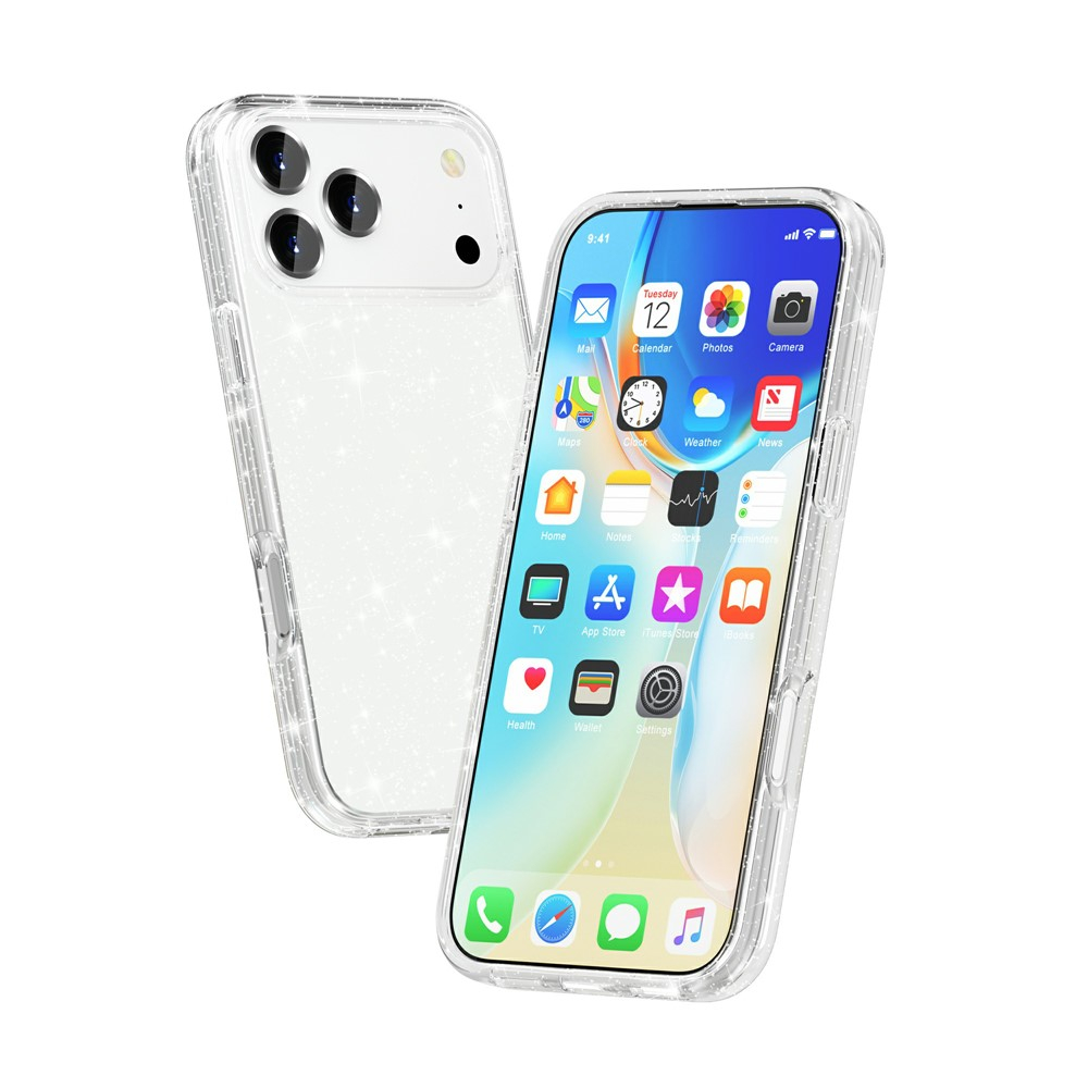 iPhone 17 Pro Hybrid Hardcase Schutzhülle im Glitzer Design - Silber / Transparent