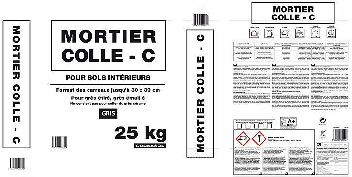 Mortier colle C pour sols intérieurs gris 25 kg