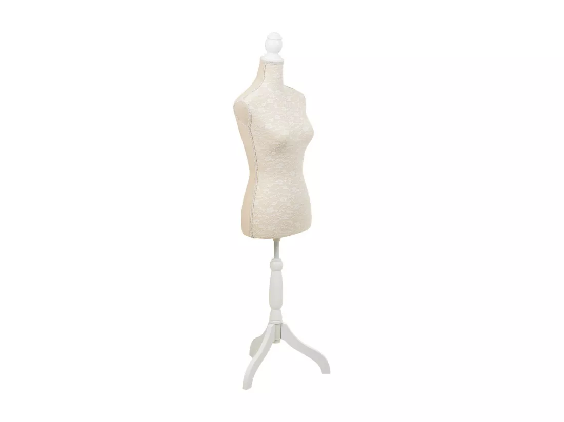 Mannequin en bois et mousse habillé de tissu couleur crème 24x37,5x168h