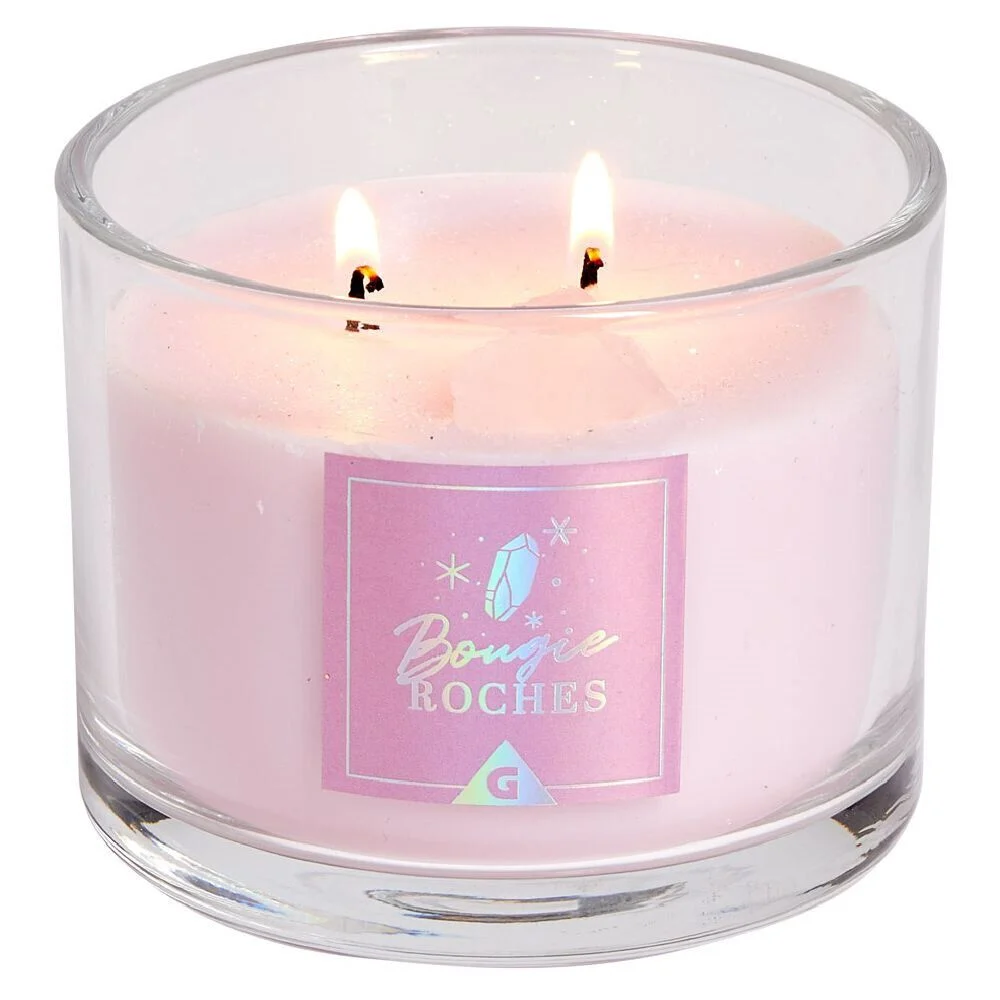 Bougie roche quartz amour rose 35H