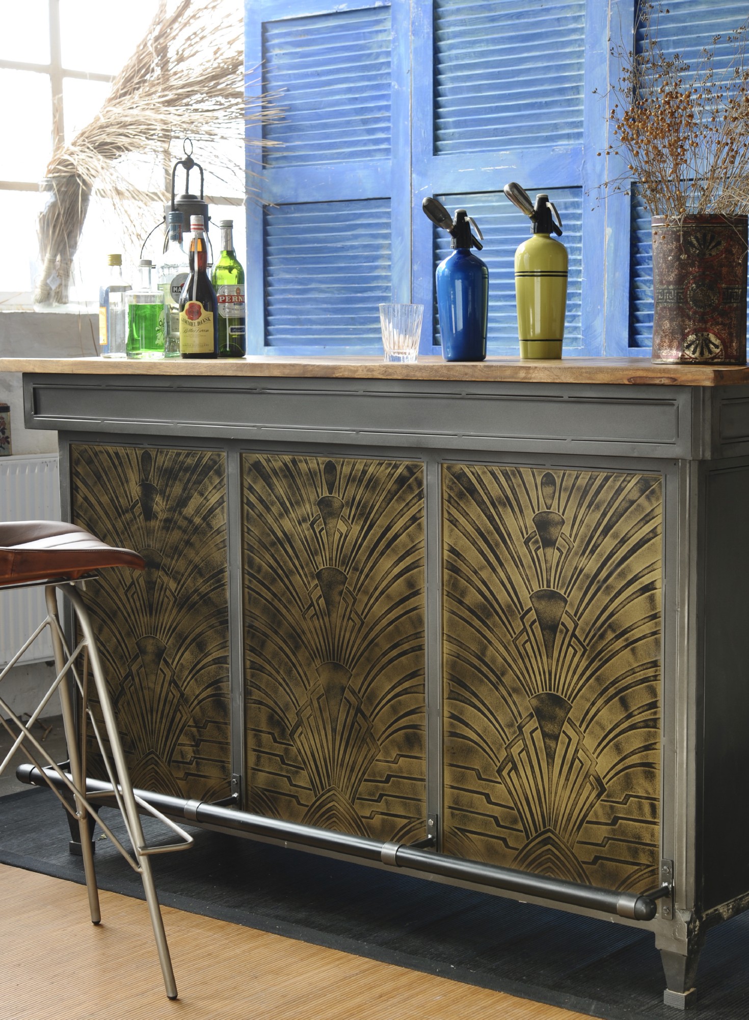Bartheke 'Loni' aus Mangoholz, grau, L 172 cm, B 65 cm, H 108 cm von fischer's lagerhaus