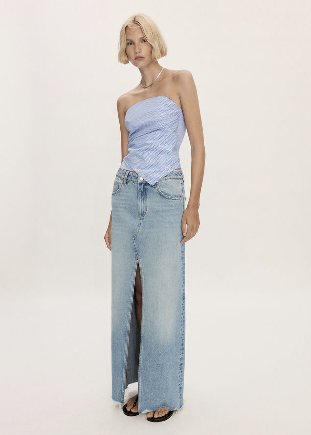 MANGO Denim skirt with frayed hem Open blue