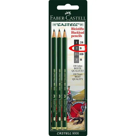 Faber-Castell Bleistift CASTELL® 9000 B, 3 Stück