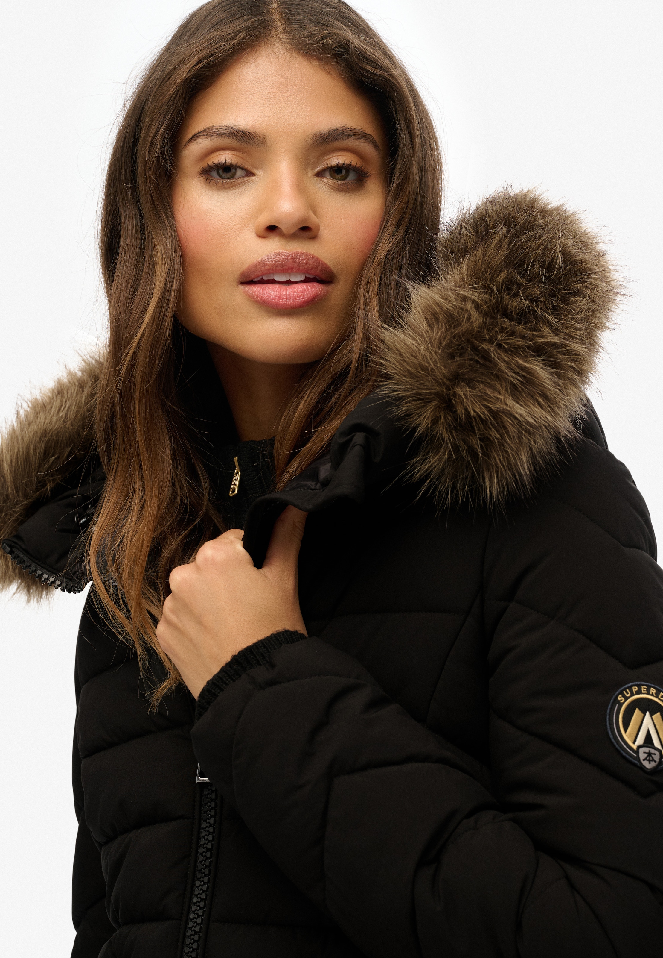 Superdry Steppjacke »FUJI FAUX FUR HOOD MID LENGTH« mitKapuze