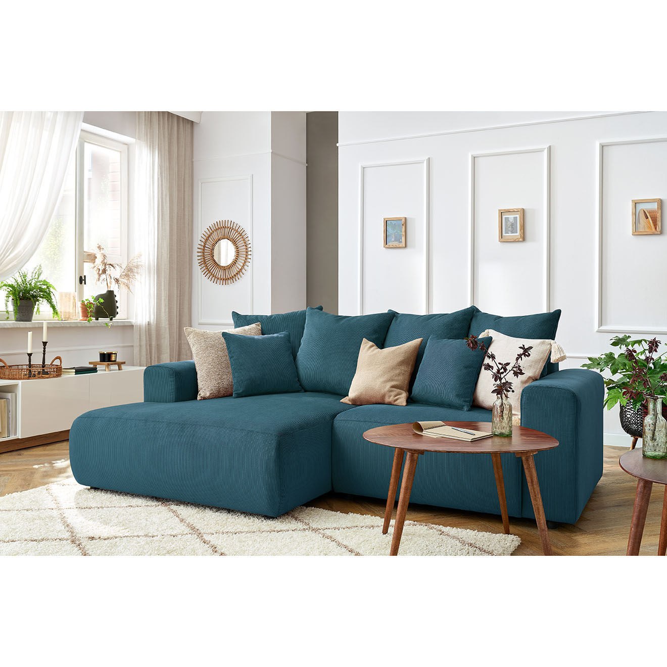 Bobochic Canapé d'angle fixe gauche Enjoy bleu foncé - 237x147x95 cm