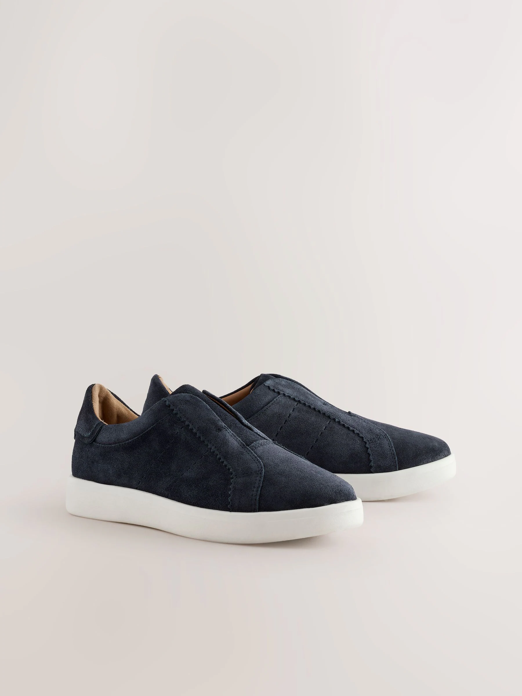 Marineblauw - Signature Premium Leather Laceless Slip-On Trainers
