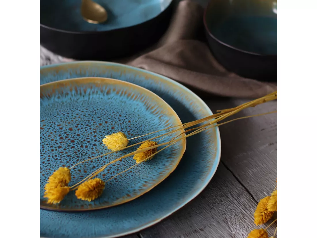 Ogo Living - Lot 6 Assiettes Dessert Motala 20.5cm En Gres Bleu