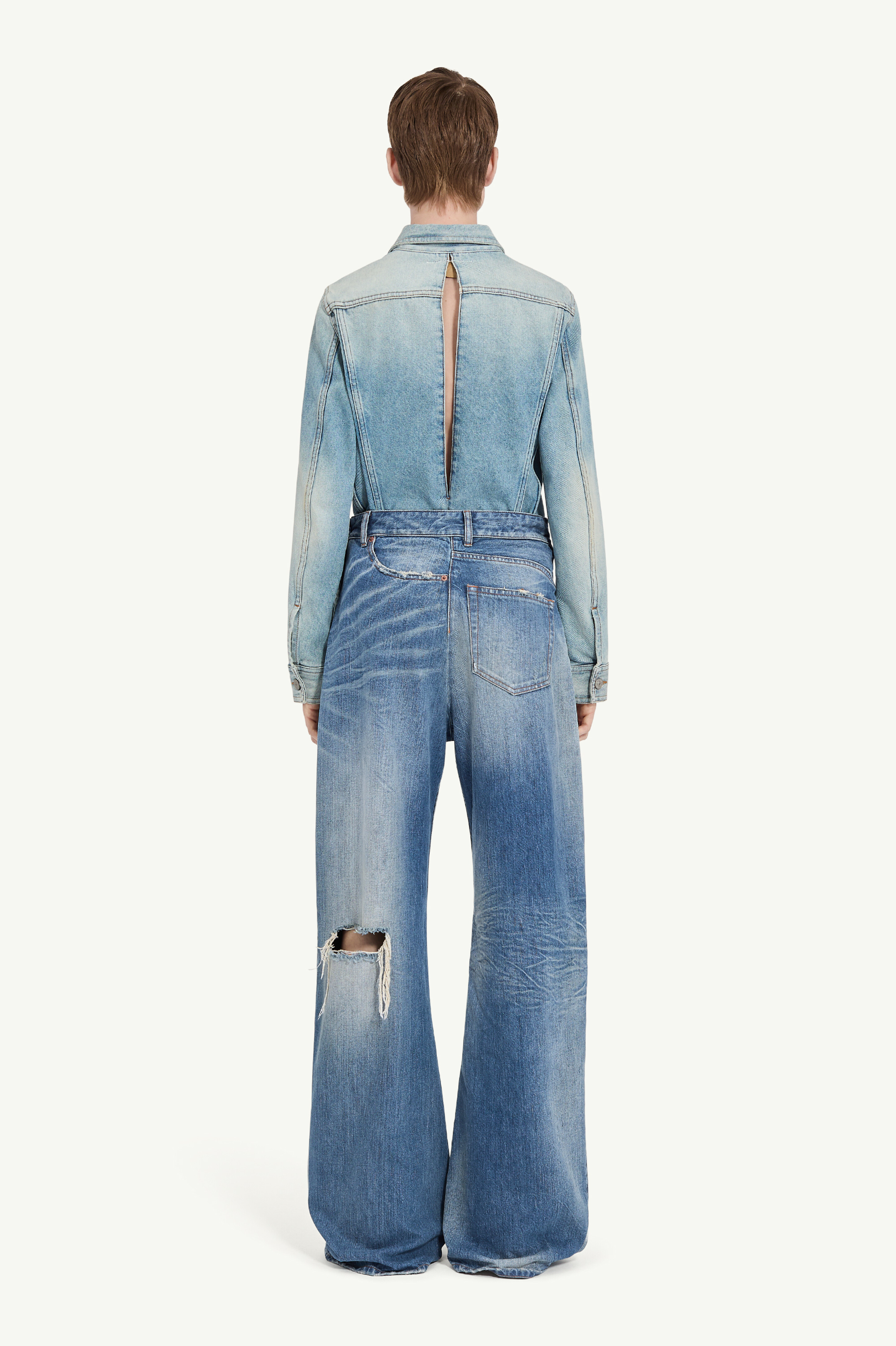 Blue Wide-leg Jeans with Buttons